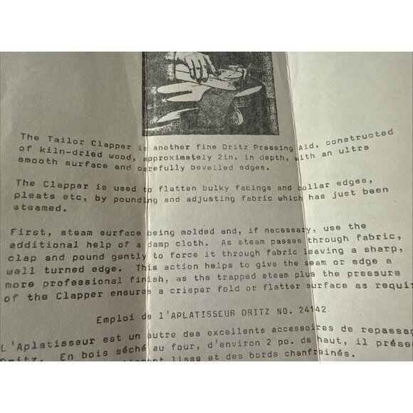 Dritz Inc. Vintage Wood Tailor Clapper with instruction sheet - Picture 10 of 10